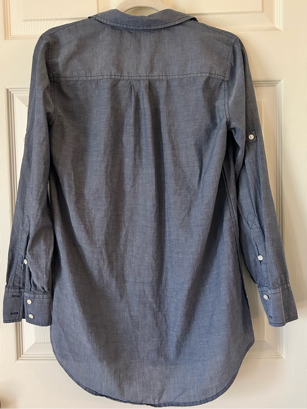 J.Crew Blue Chambray Tunic Shirt Button Front Long Sleeve - Women's Size Small - Picture 3 of 11